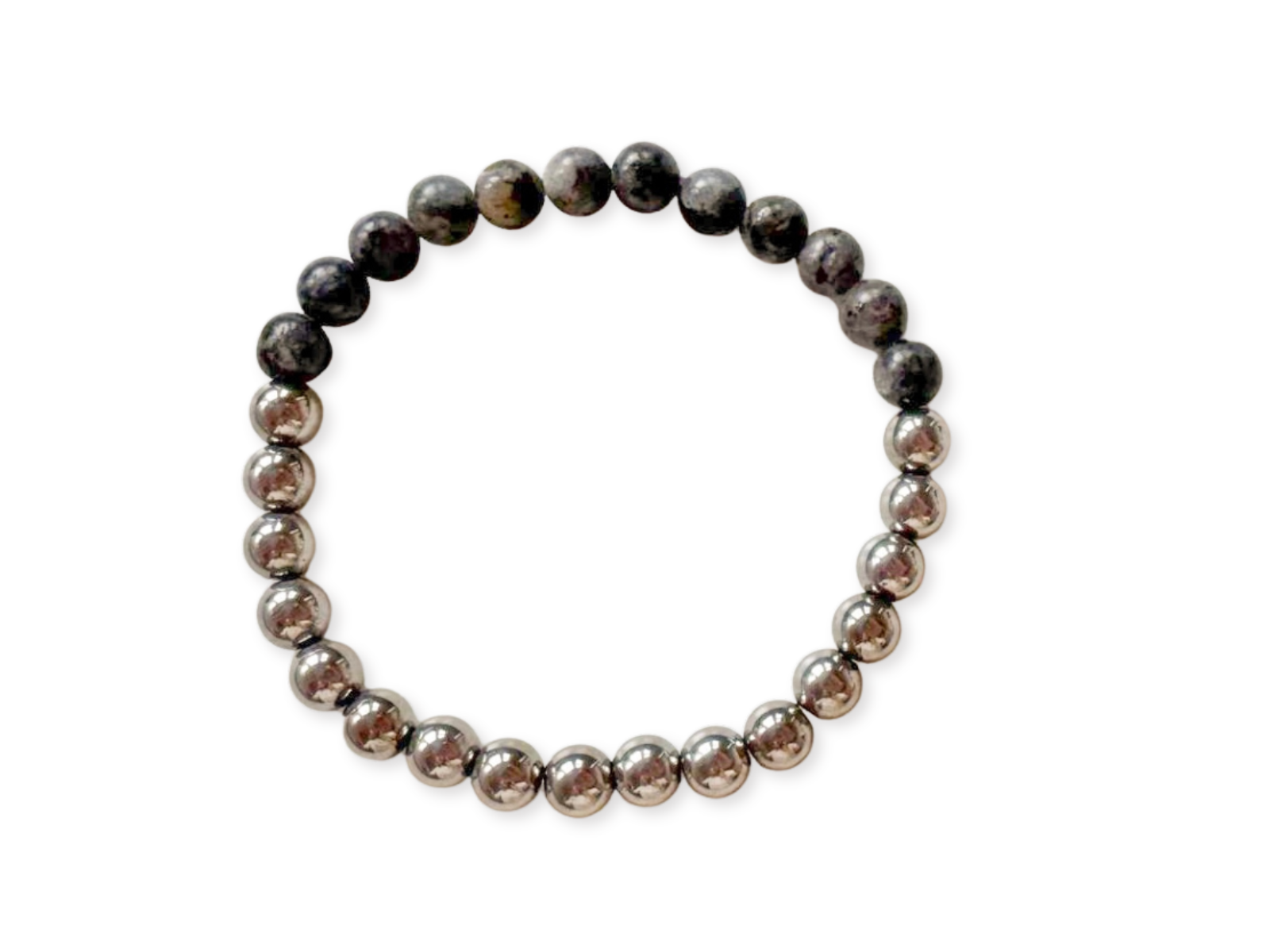 Larvikite & Hematite Beaded Bracelet || Reiki Infused