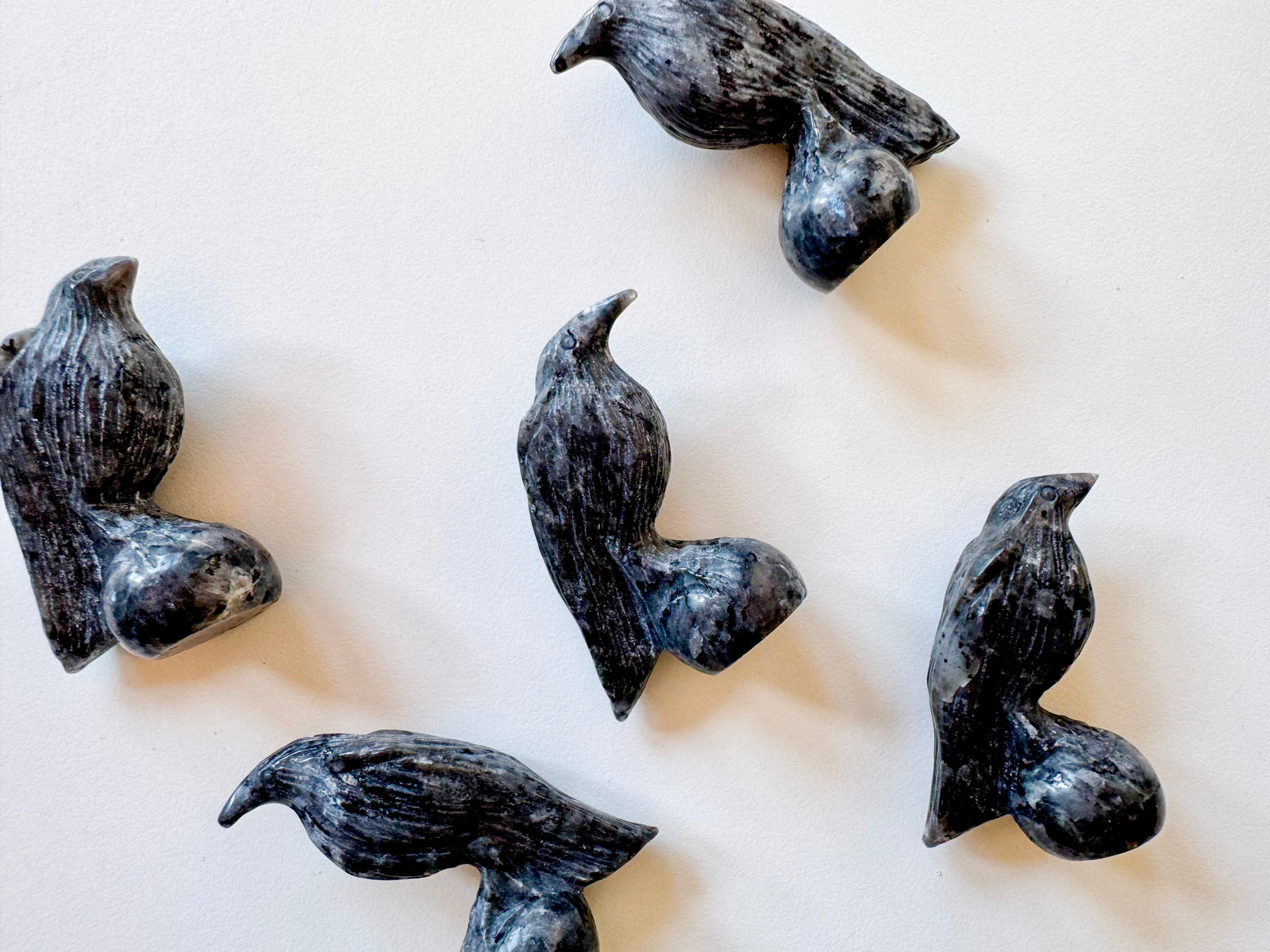 Larvikite Raven Crystal Carving