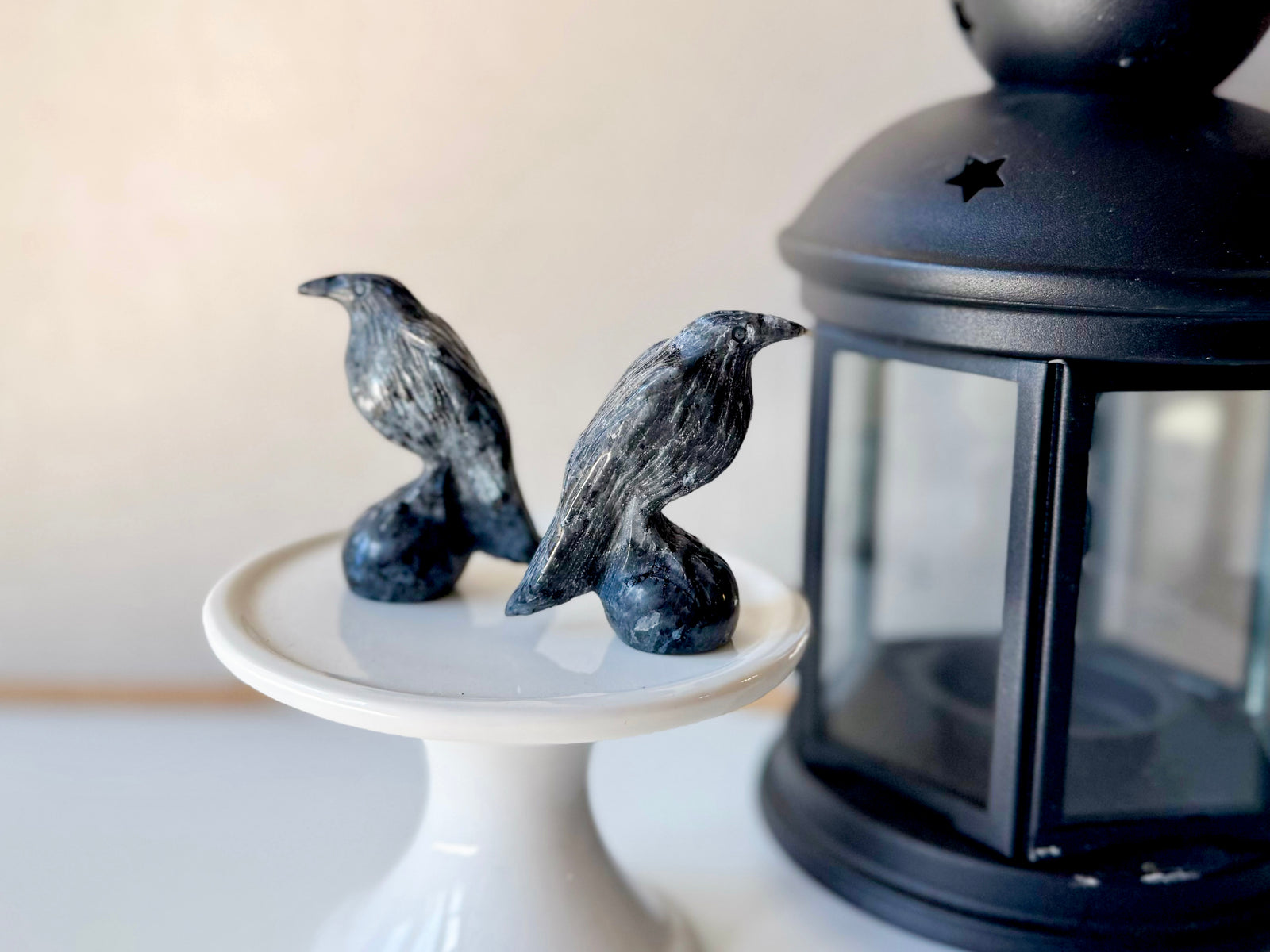 Larvikite Raven Crystal Carving
