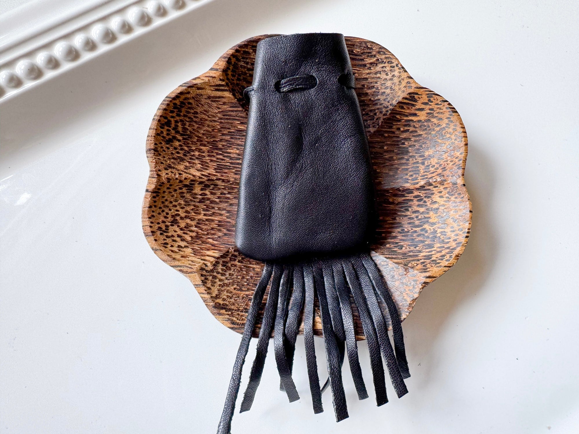 Leather Fringe Pouch - Black
