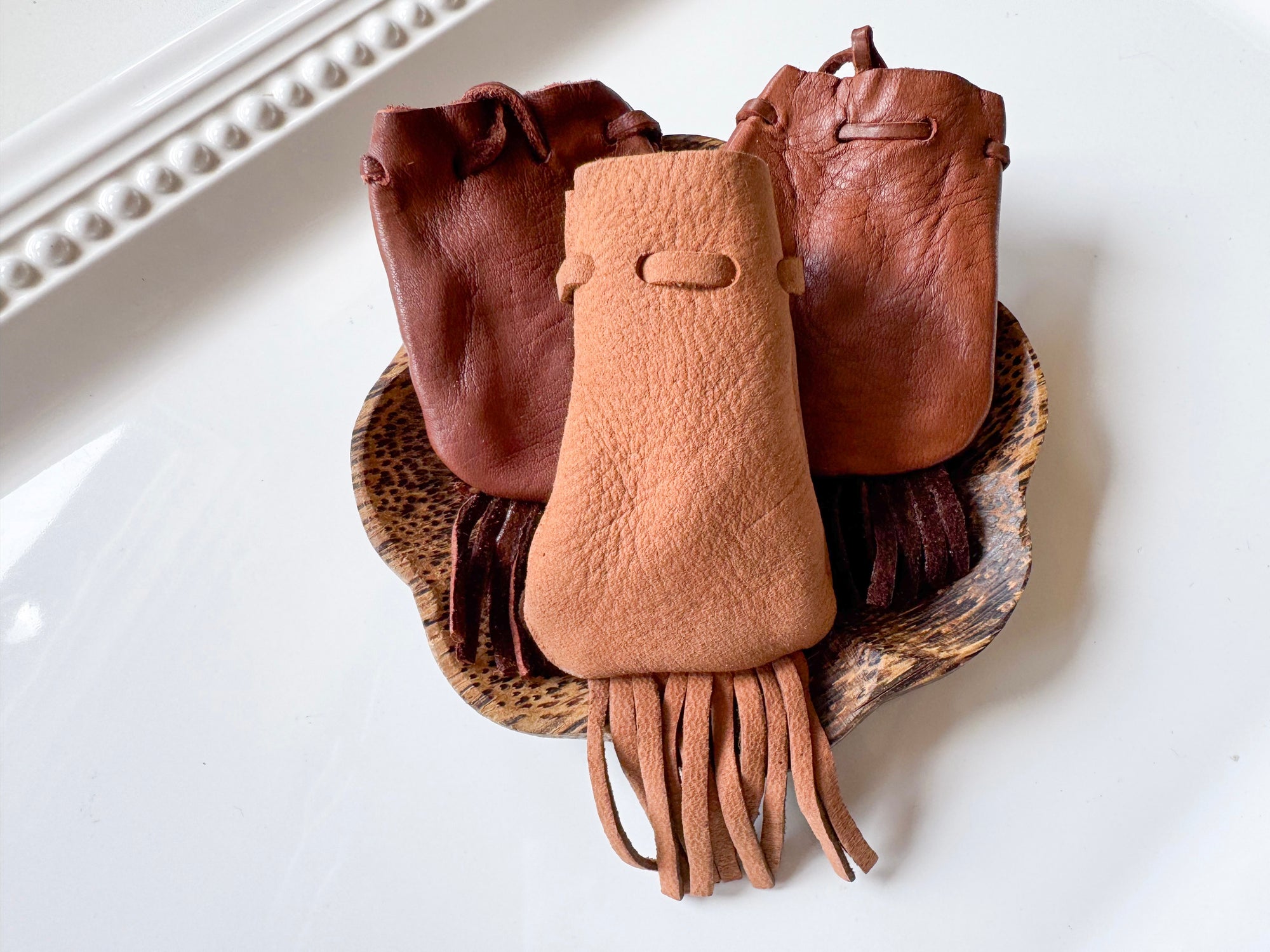 Leather Fringe Pouch - Auburn