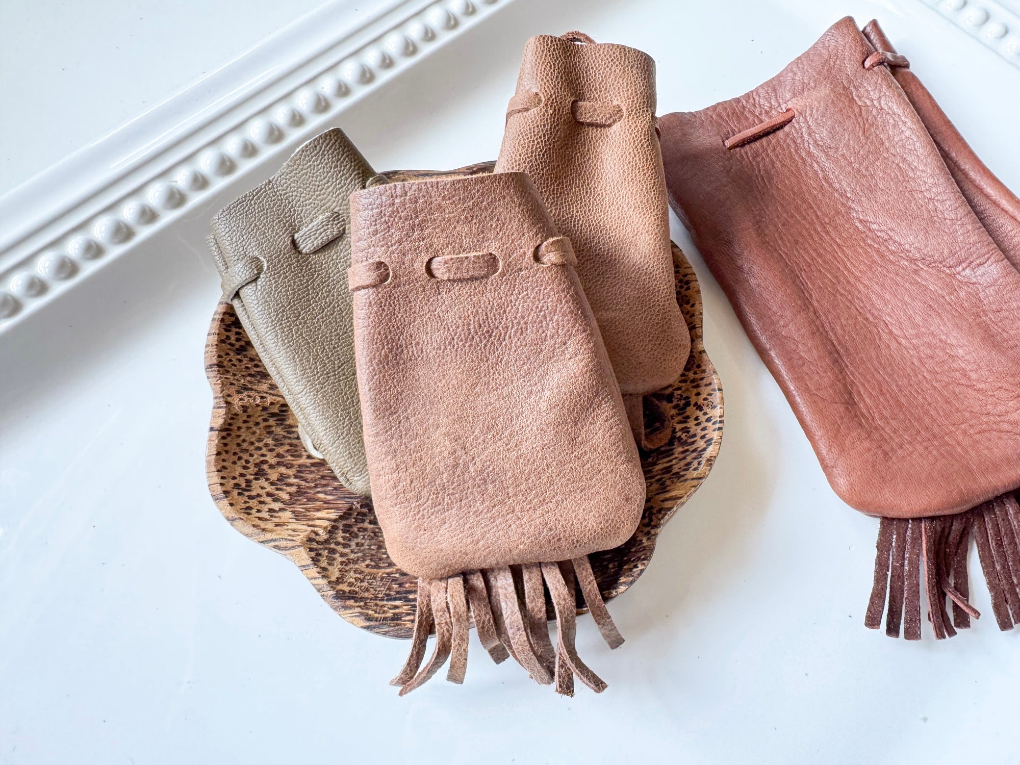 Leather Fringe Pouch - Brown