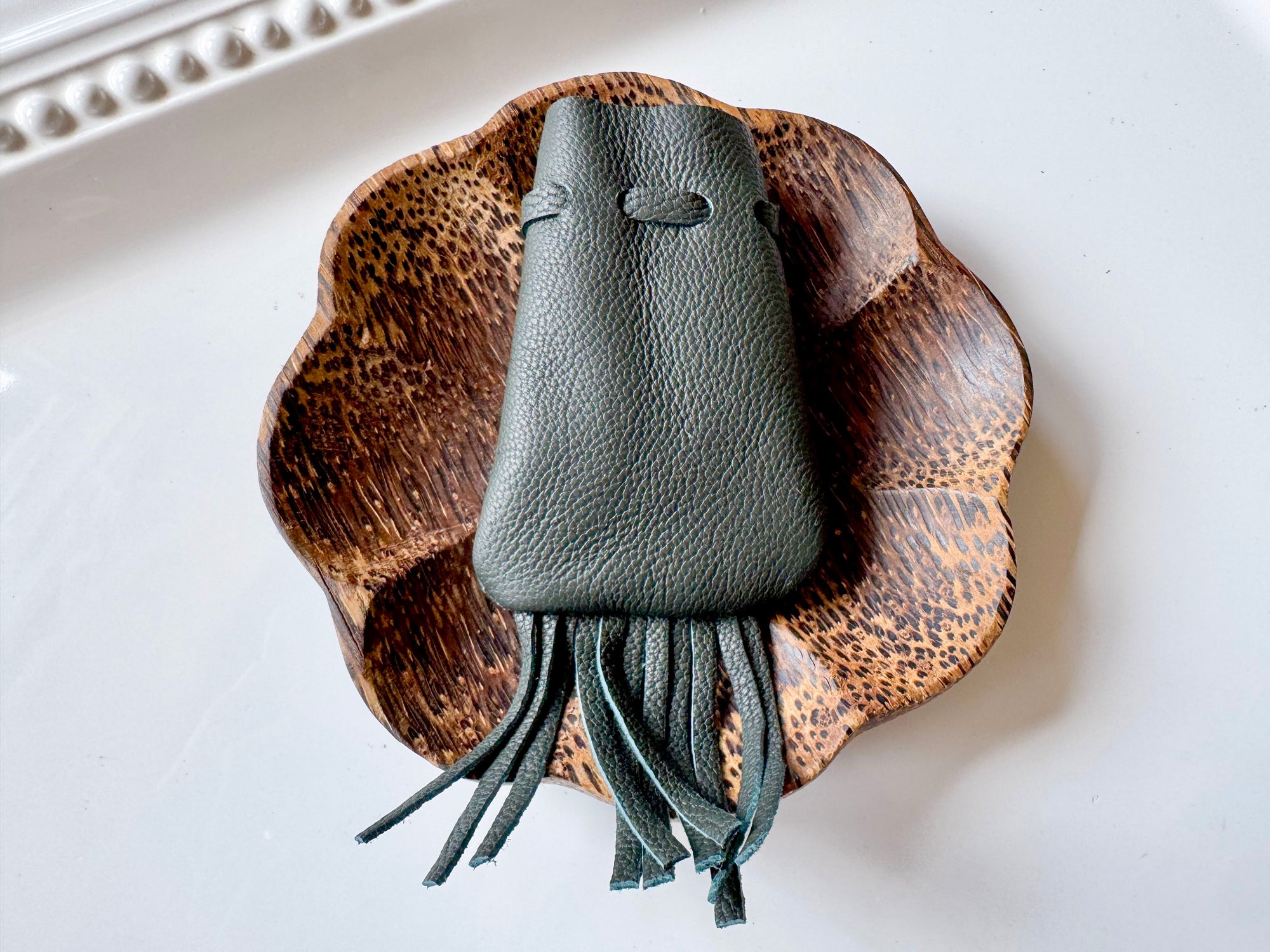 Leather Fringe Pouch - Slate