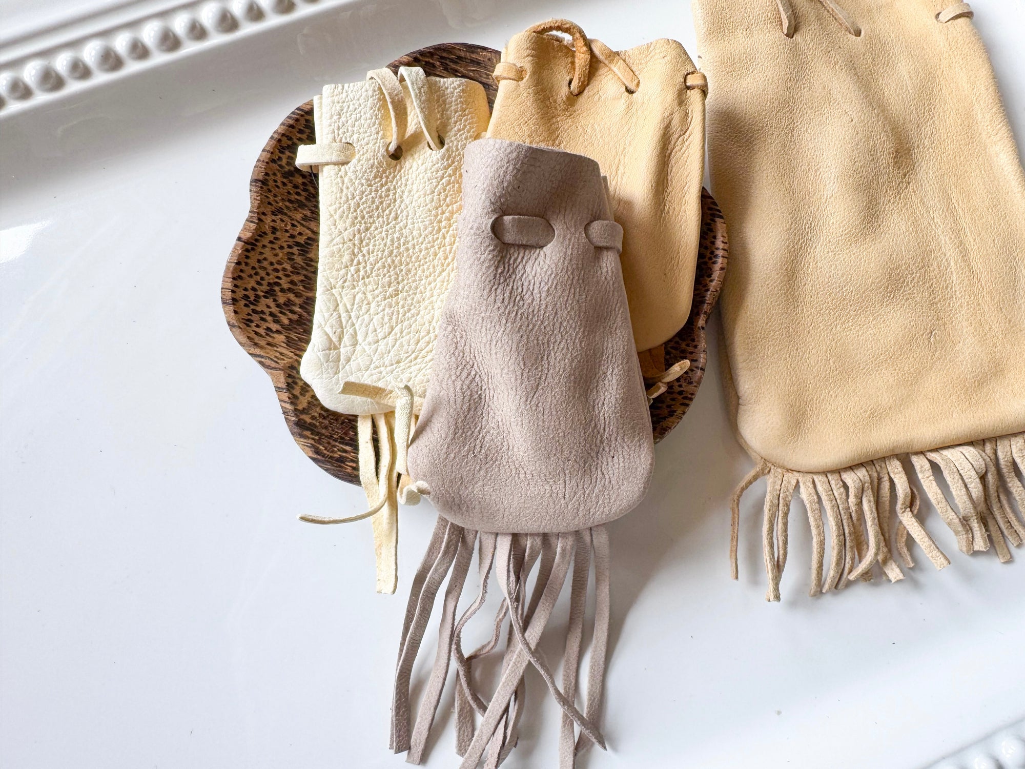 Leather Fringe Pouch - Cream/White