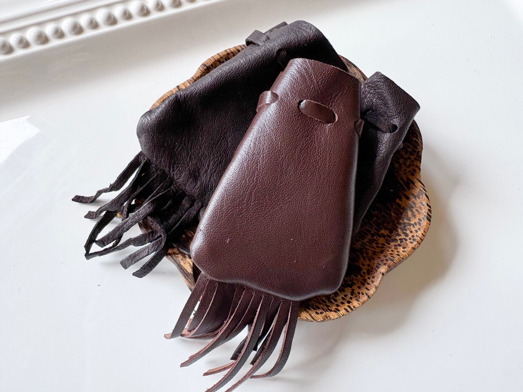 Leather Fringe Pouch - Dark Brown