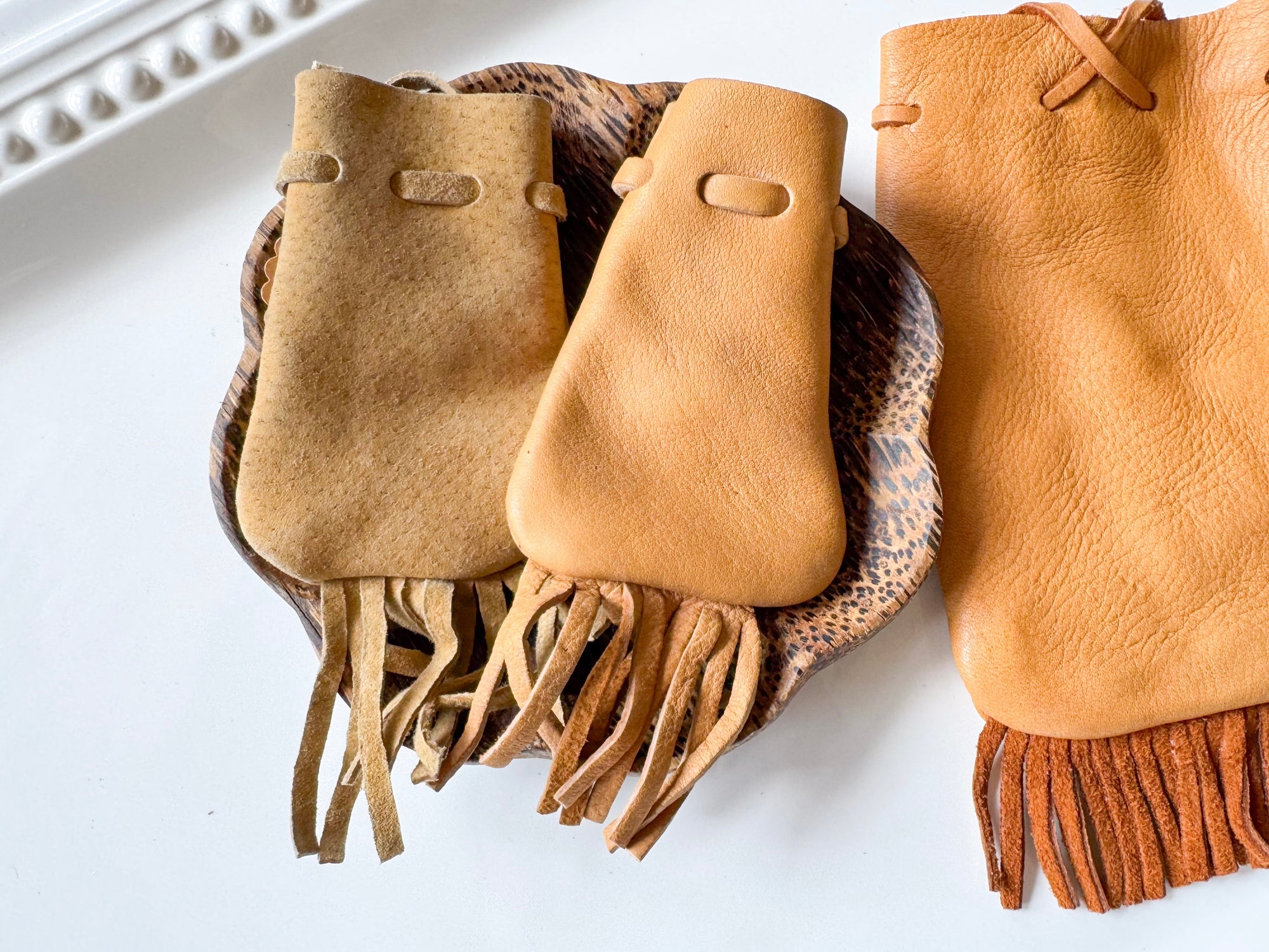 Leather Fringe Pouch - Light Brown