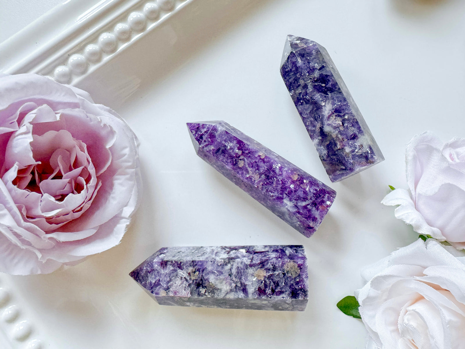 Lepidolite in Quartz Points