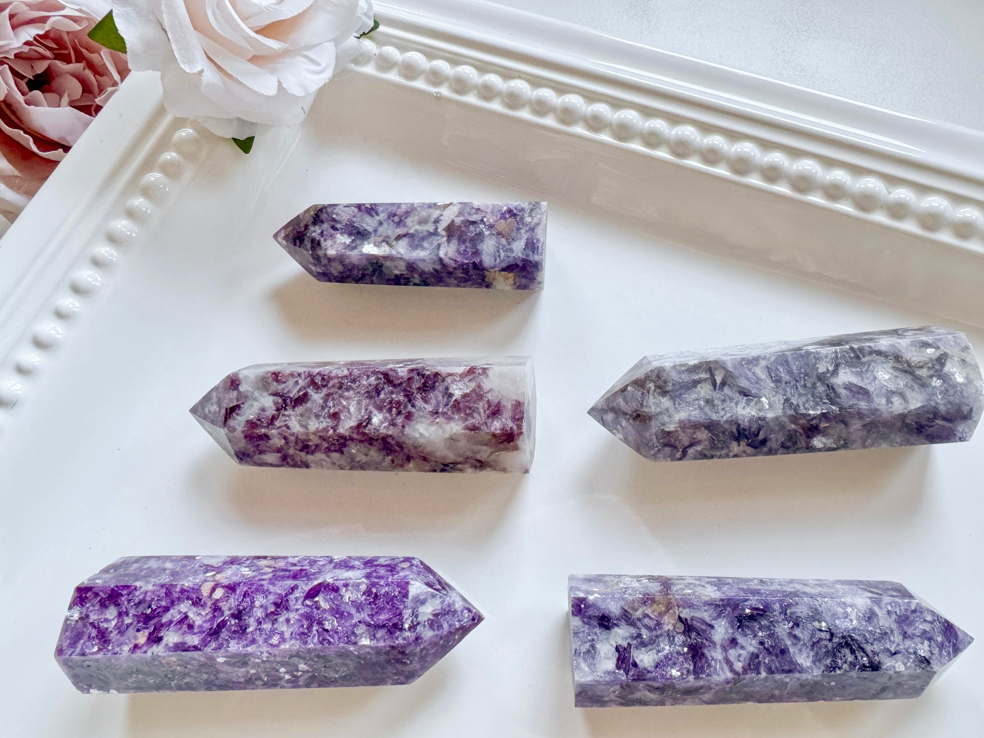 Lepidolite in Quartz Points