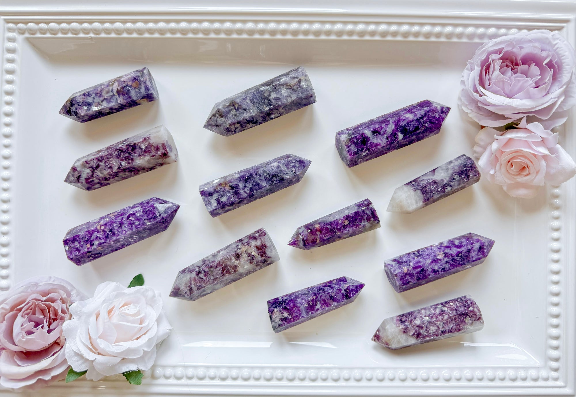 Lepidolite in Quartz Points