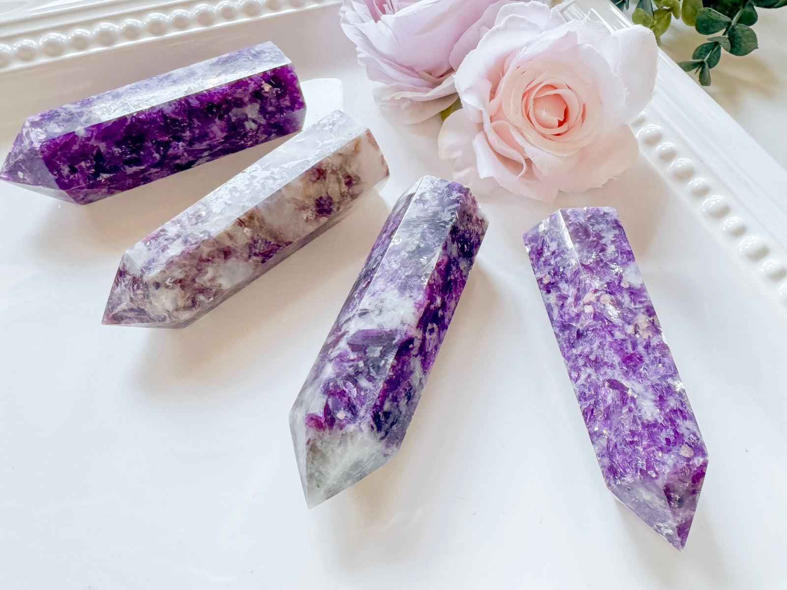 Lepidolite in Quartz Points