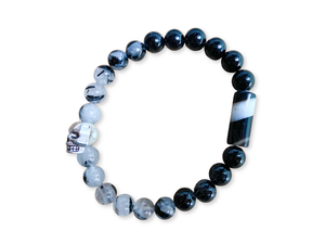 Limited Edition Halloween Bracelet || Skull & Onyx Bar || Onyx and Tourmalinated Quartz
