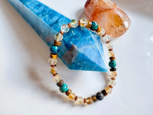 Lion's Mane Beaded Bracelet || Citrine, Tiger Eye & Chrysocolla || Reiki Infused