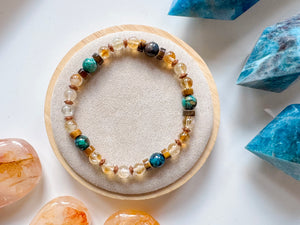 Lion's Mane Beaded Bracelet || Citrine, Tiger Eye & Chrysocolla || Reiki Infused