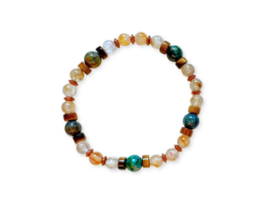 Lion's Mane Beaded Bracelet || Citrine, Tiger Eye & Chrysocolla || Reiki Infused