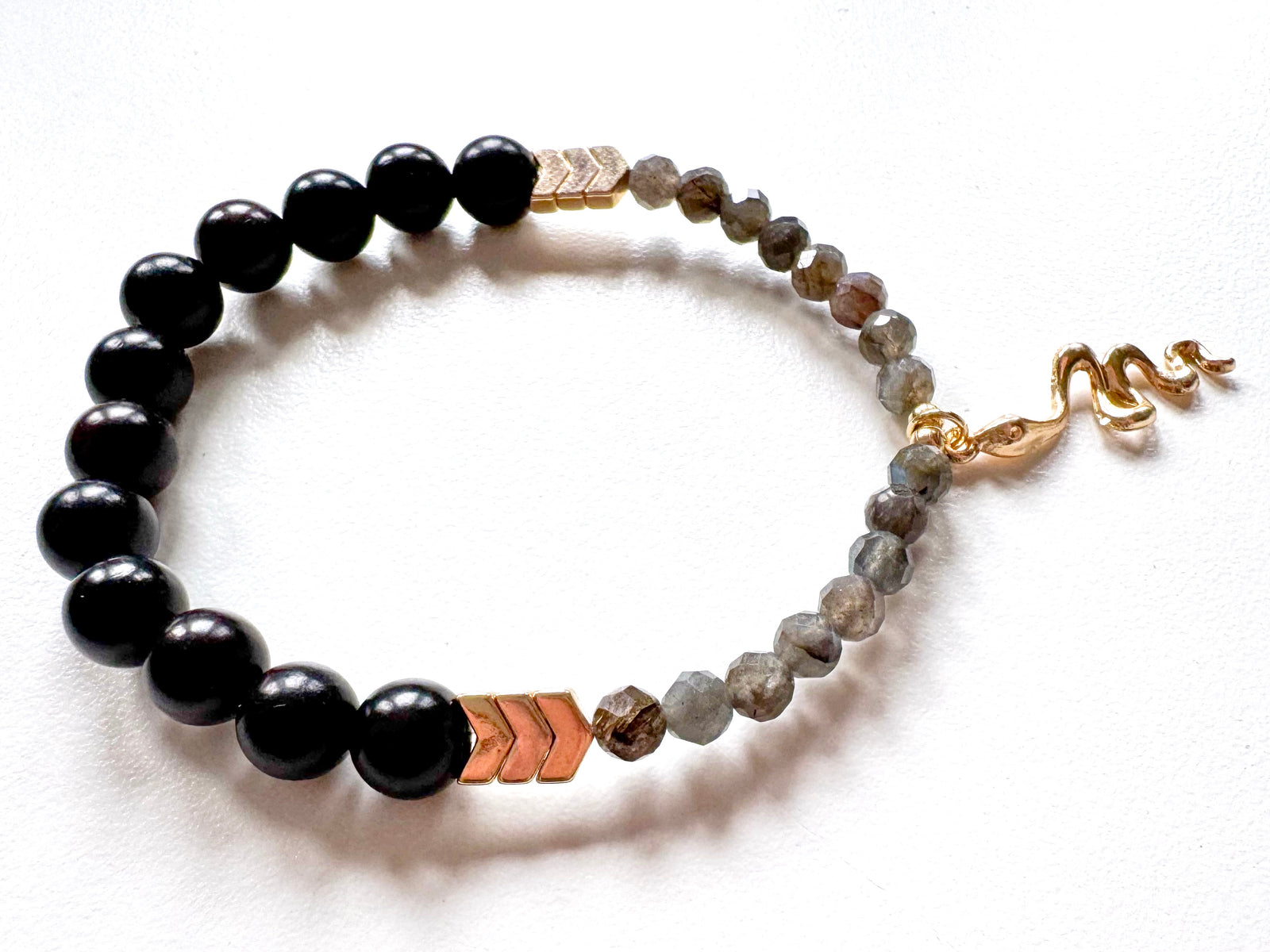 Lunar New Year Labradorite & Ebony Wood Snake Bracelet || Reiki Infused