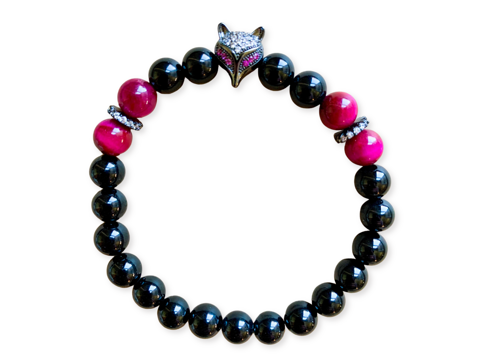 Magenta Tiger Eye and Onyx Beaded Bracelet || Reiki Infused