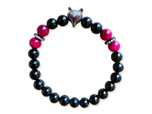 Magenta Tiger Eye and Onyx Beaded Bracelet || Reiki Infused