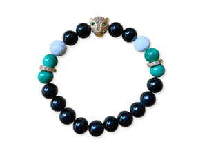 Malachite, Howlite & Tourmaline || Leopard Charm || Reiki Infused