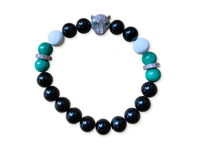 Malachite, Howlite & Tourmaline || Leopard Charm || Reiki Infused