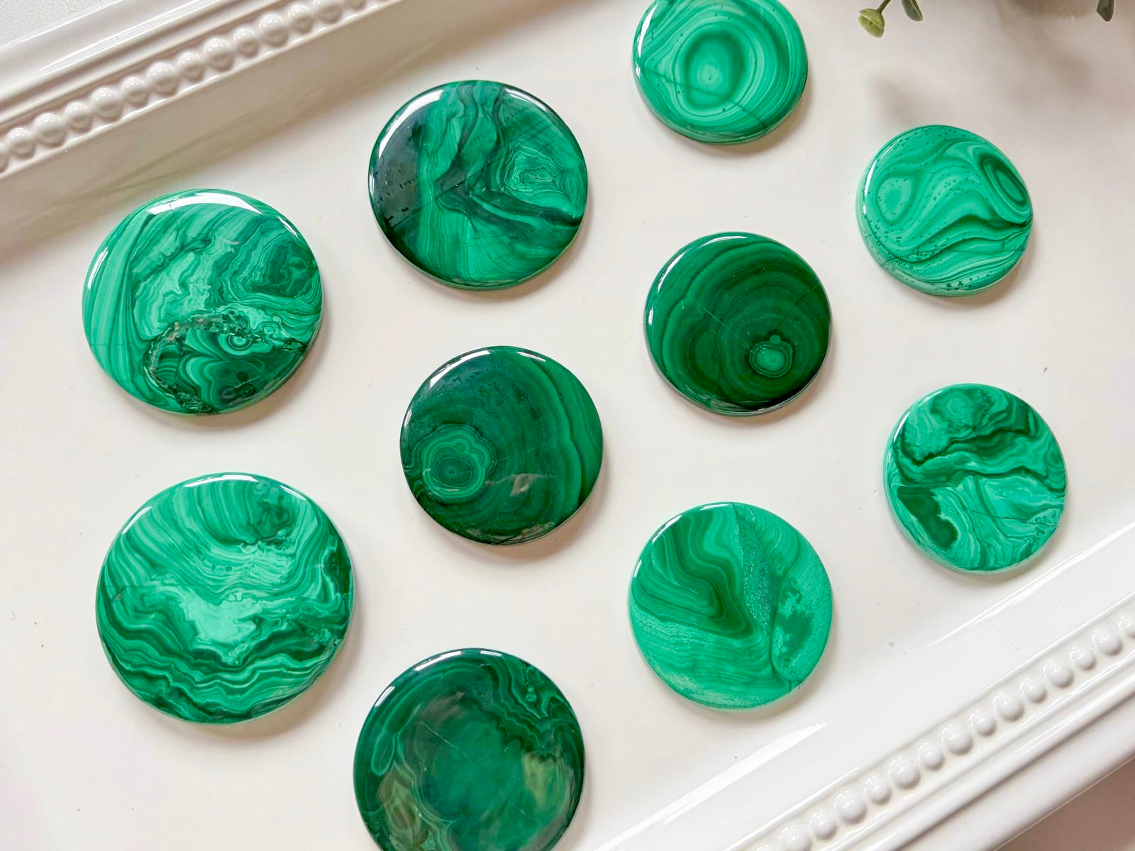 Malachite Polished Flat Round Palm Stone

