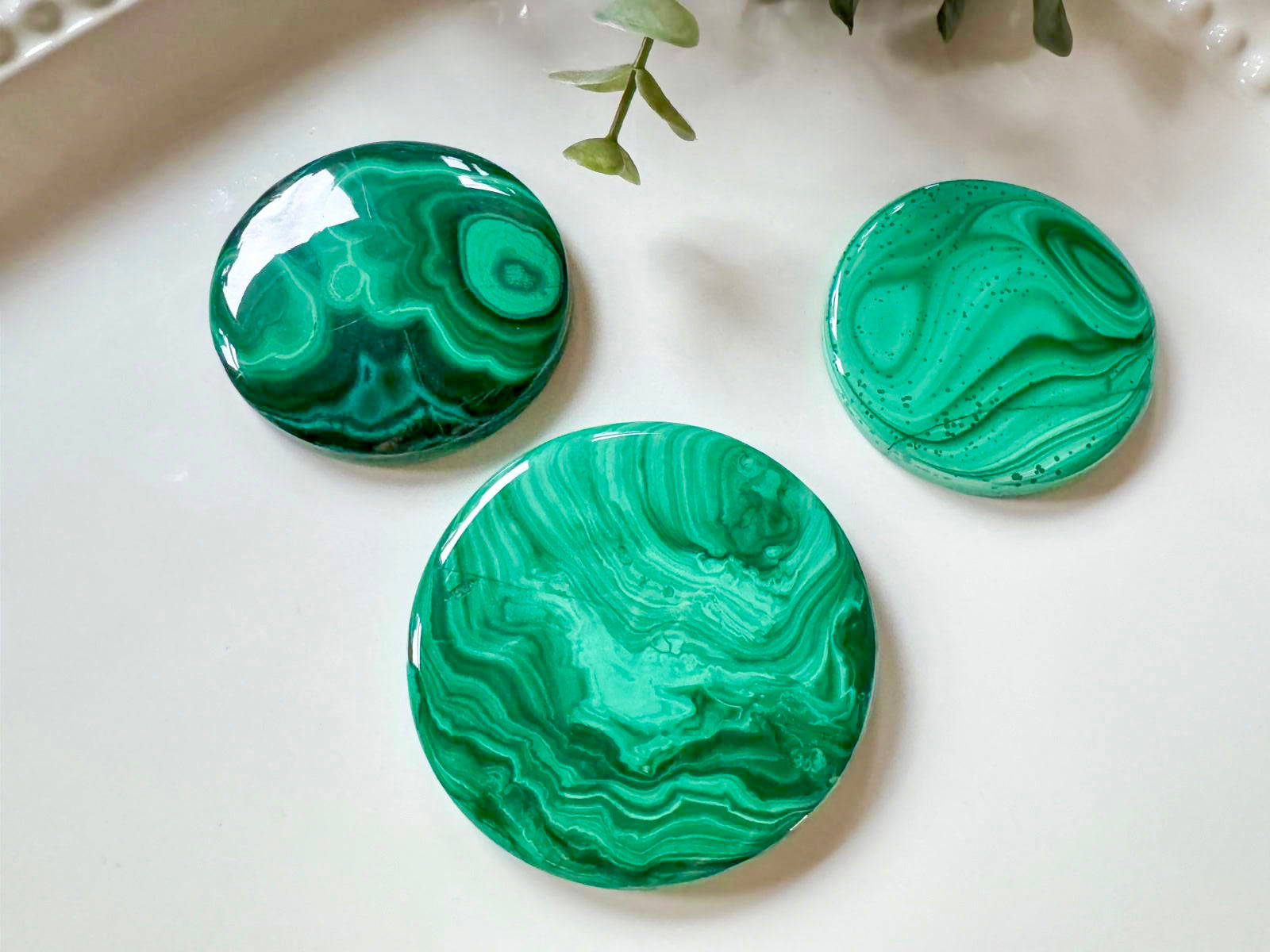 Malachite Polished Flat Round Palm Stone
