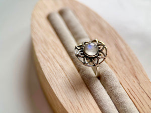 Mandala Flower Moonstone Sterling Ring