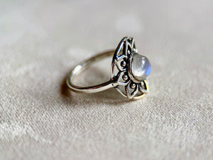 Mandala Flower Moonstone Sterling Ring