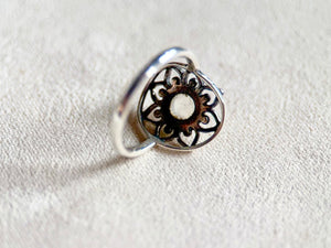 Mandala Flower Moonstone Sterling Ring