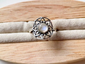 Mandala Flower Moonstone Sterling Ring