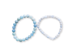 March Bracelet Stack || Aquamarine & Moonstone Beaded Bracelet || Reiki Infused