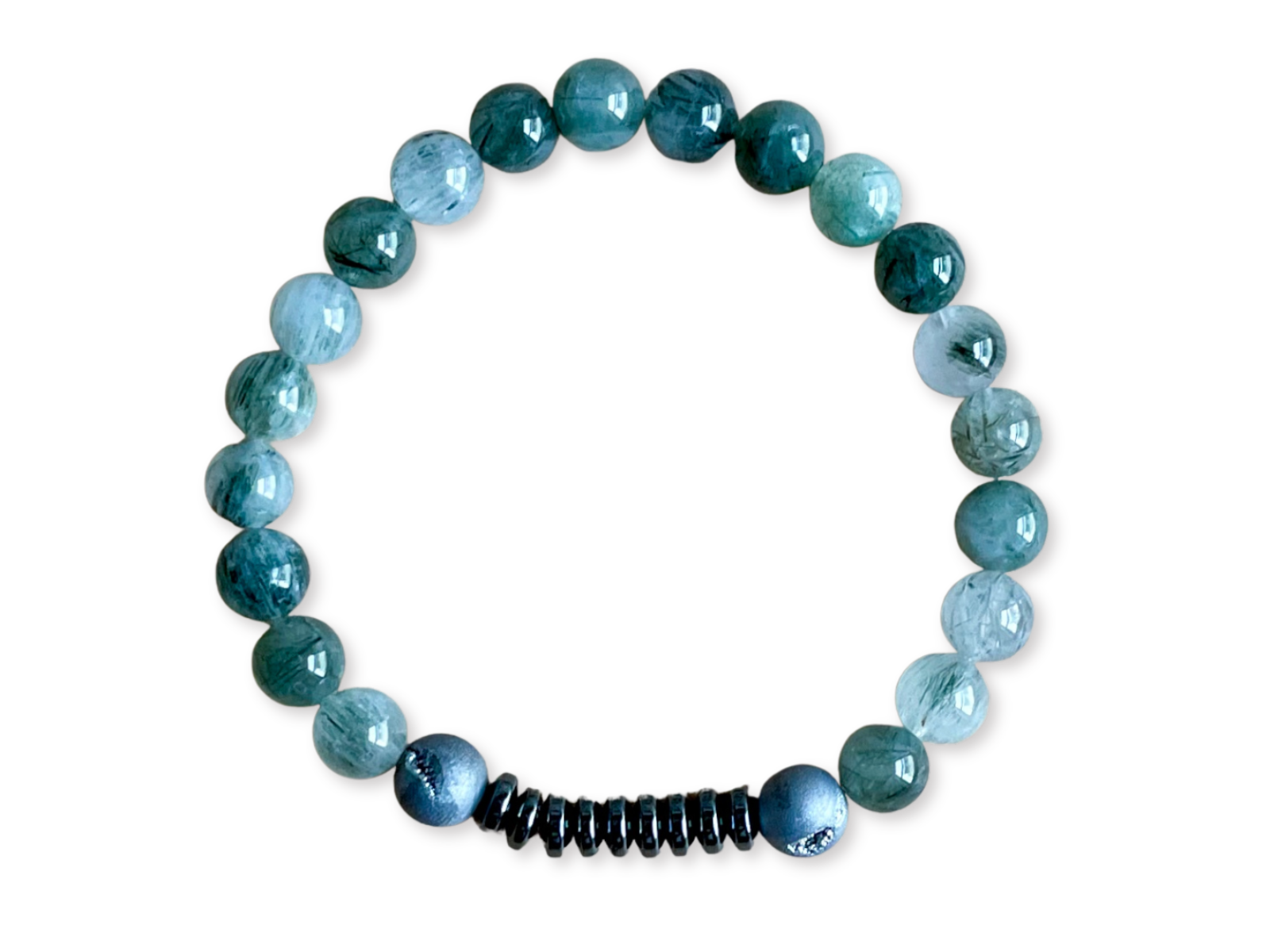 Masculine Line || Green Quartz, Druzy Quartz & Hematite Beaded Bracelet
