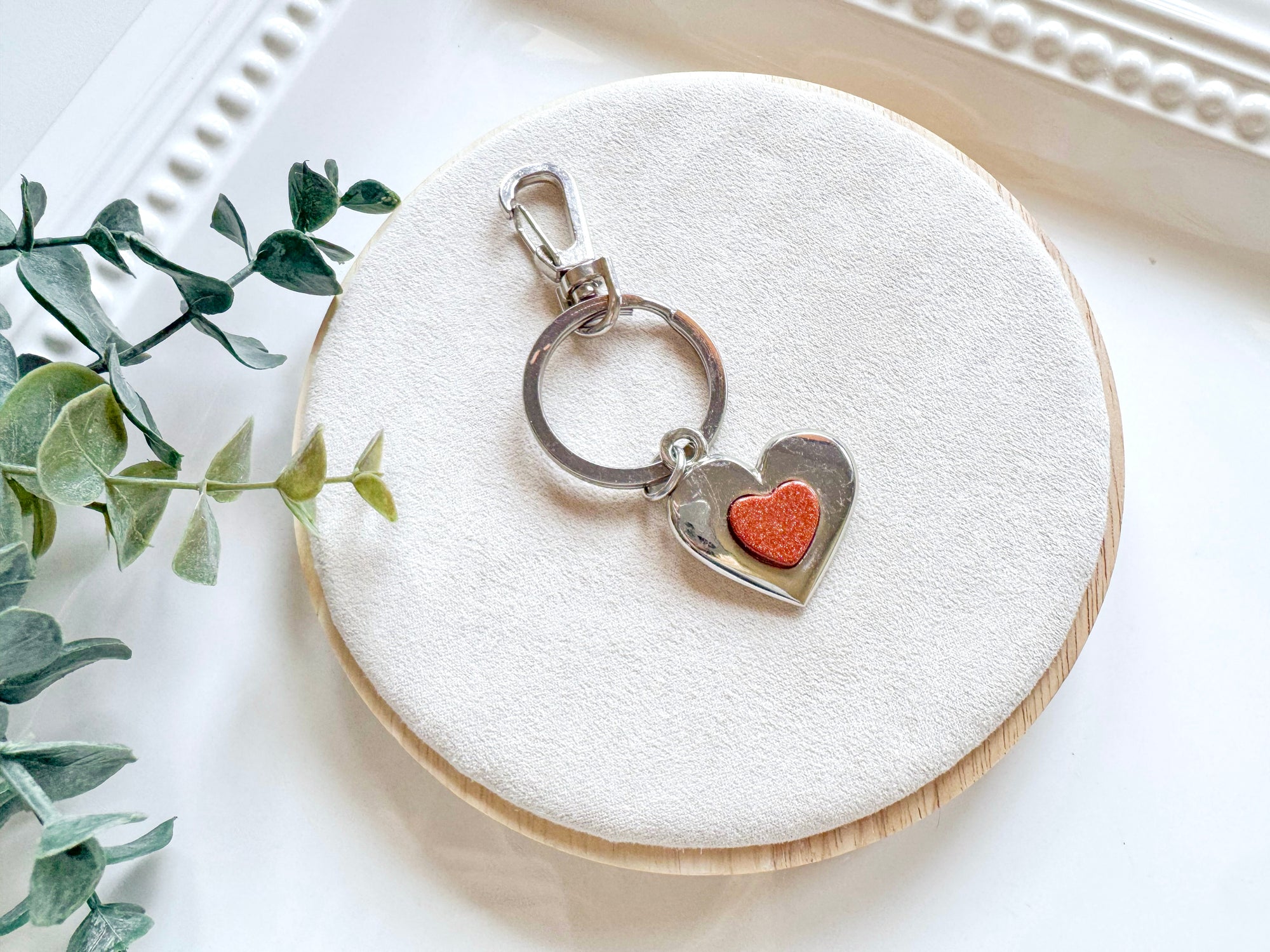 Metal Heart with Crystal Accent Keychain