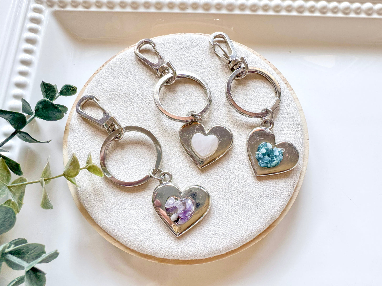 Metal Heart with Crystal Accent Keychain