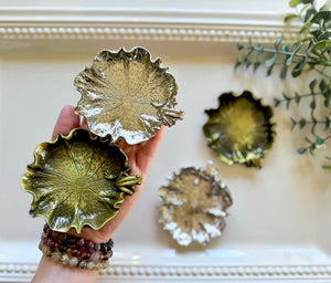 Metal Lily Pad & Frog Trinket Dish