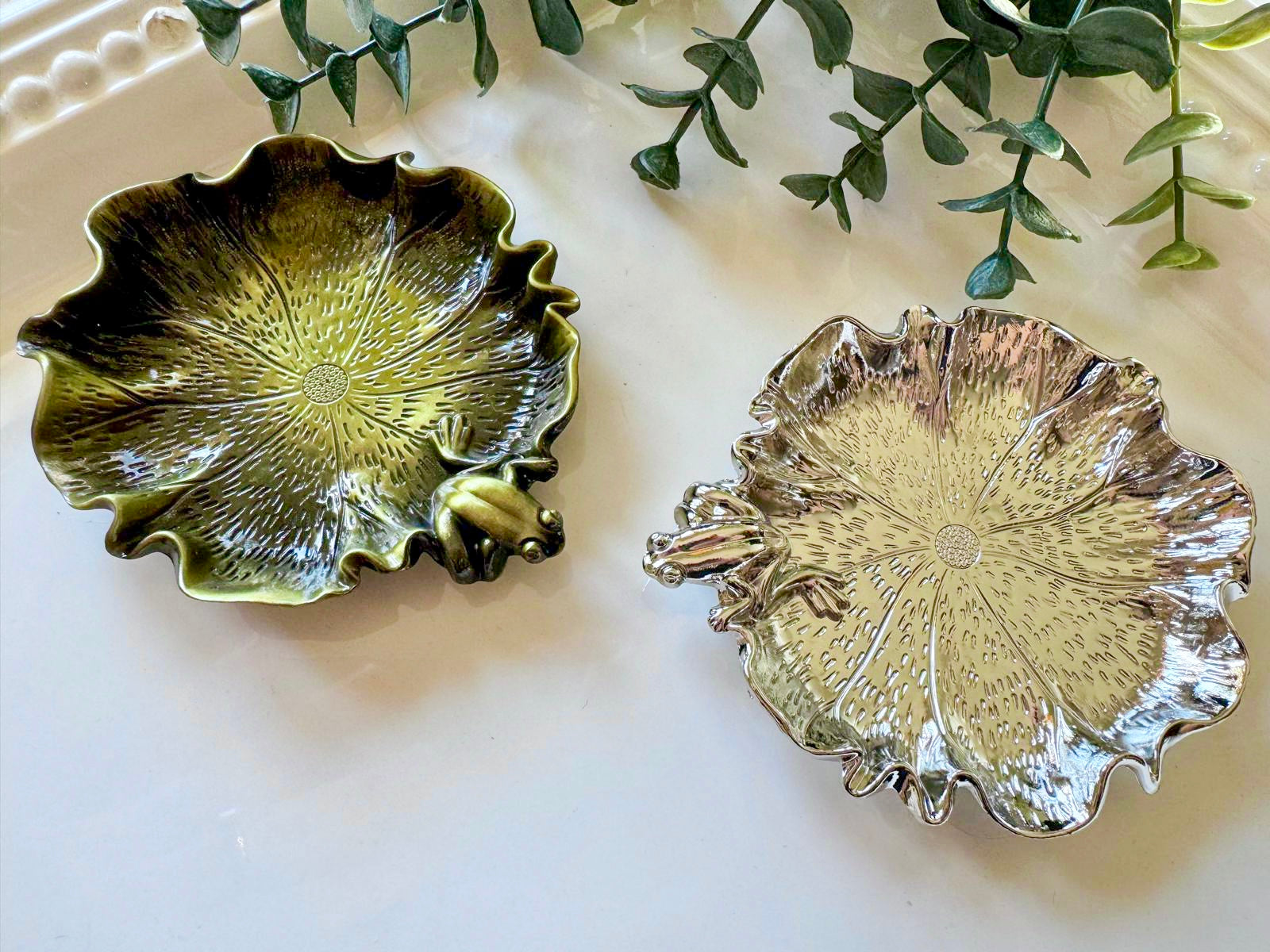 Metal Lily Pad & Frog Trinket Dish