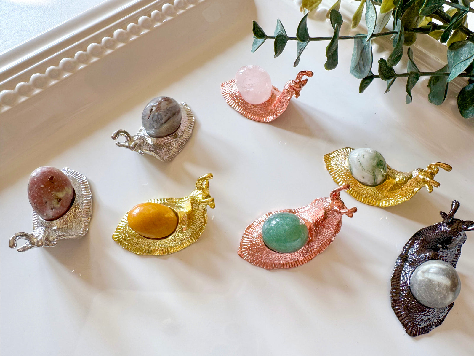 Metal Snail with Crystal Accent