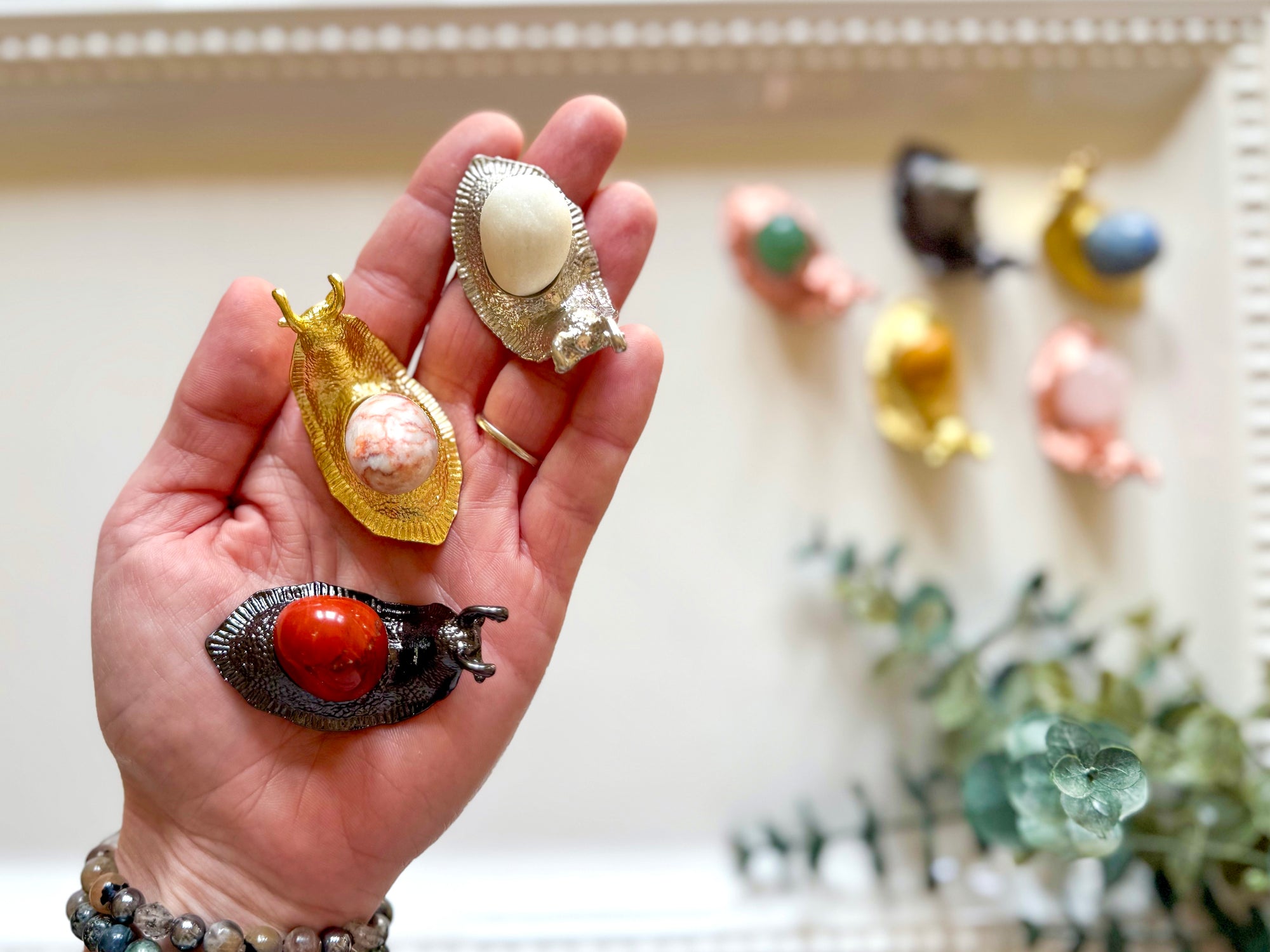 Metal Snail with Crystal Accent