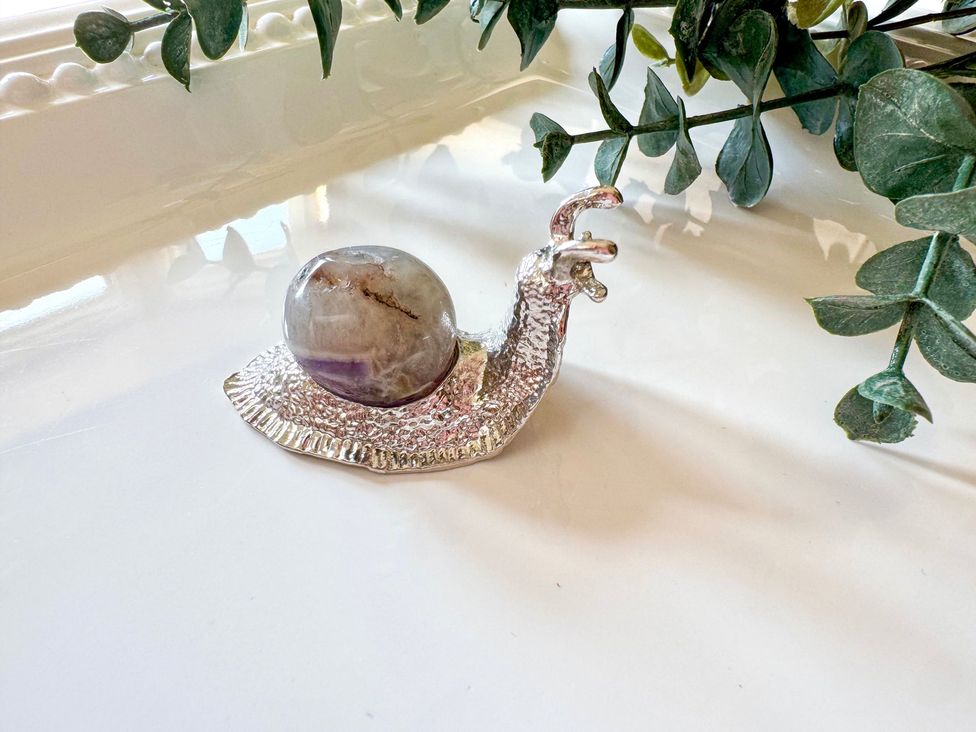 Metal Snail with Crystal Accent