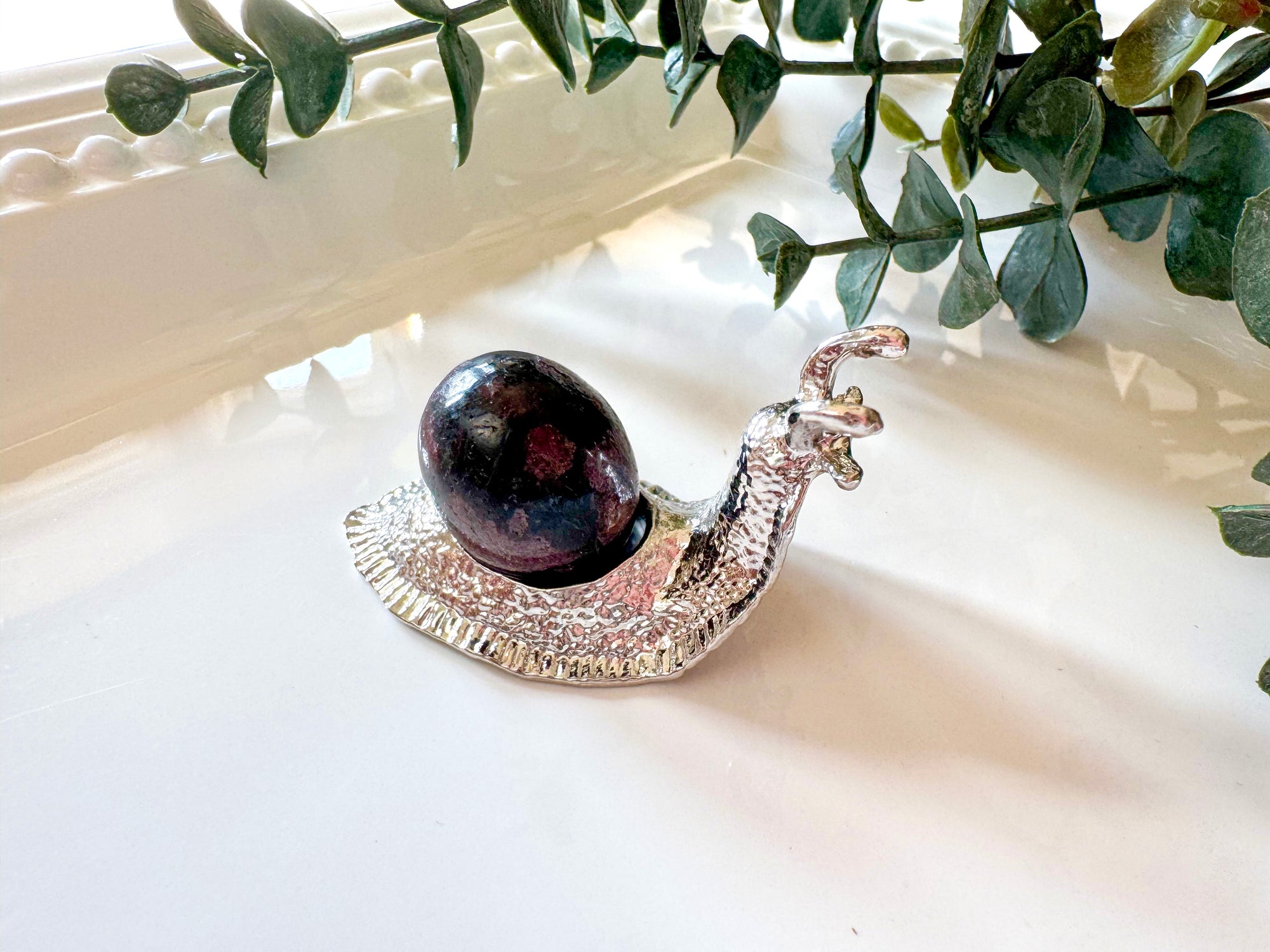 Metal Snail with Crystal Accent