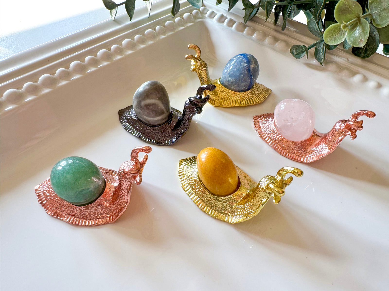 Metal Snail with Crystal Accent