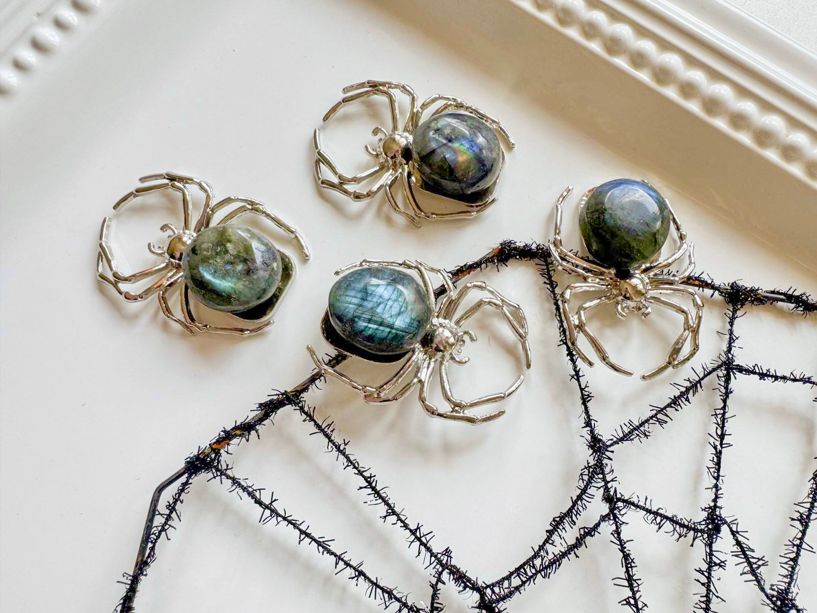 Metal Spider with Labradorite Tumbled Stone Accent