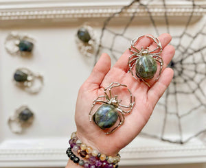 Metal Spider with Labradorite Tumbled Stone Accent
