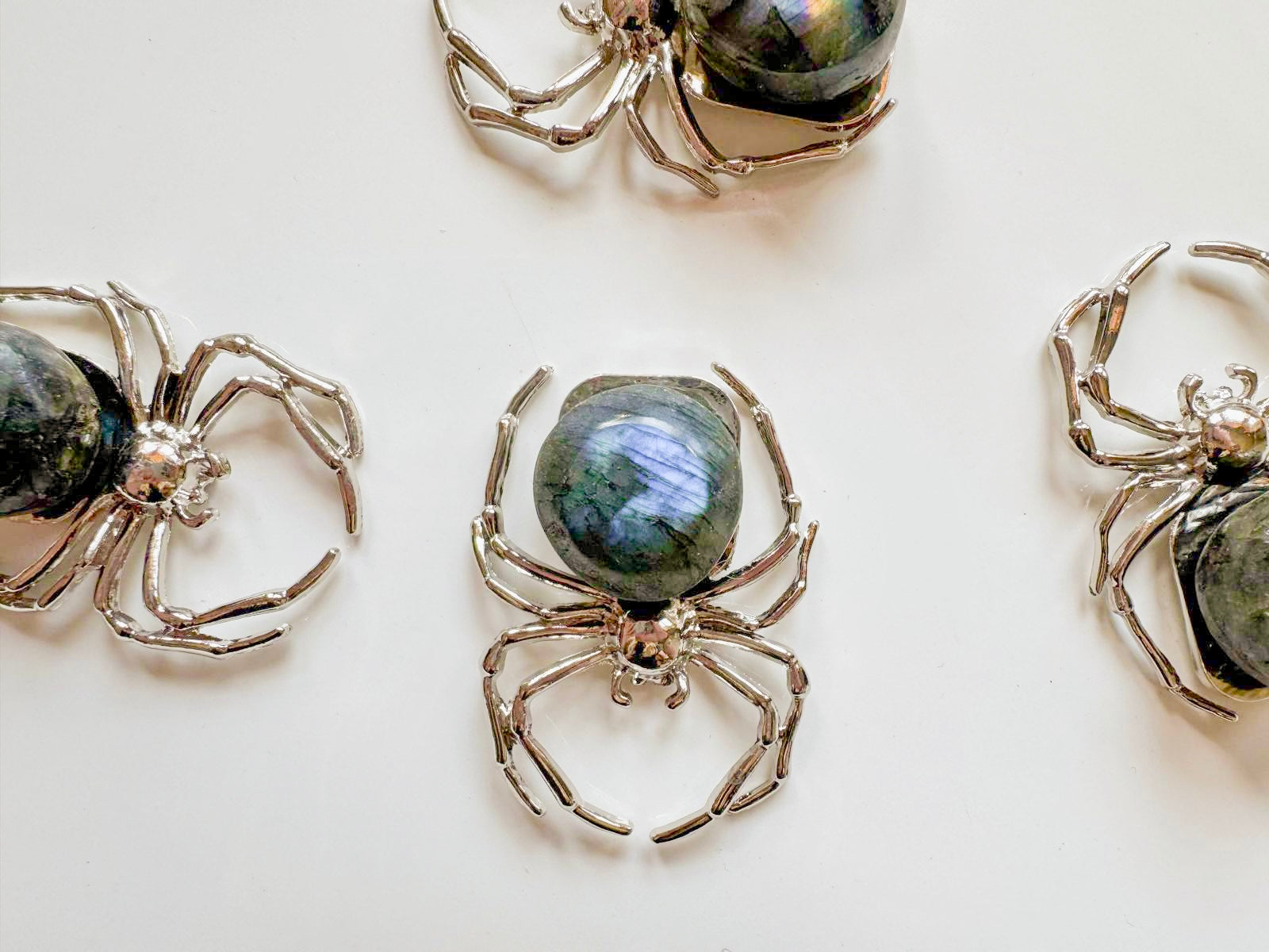 Metal Spider with Labradorite Tumbled Stone Accent