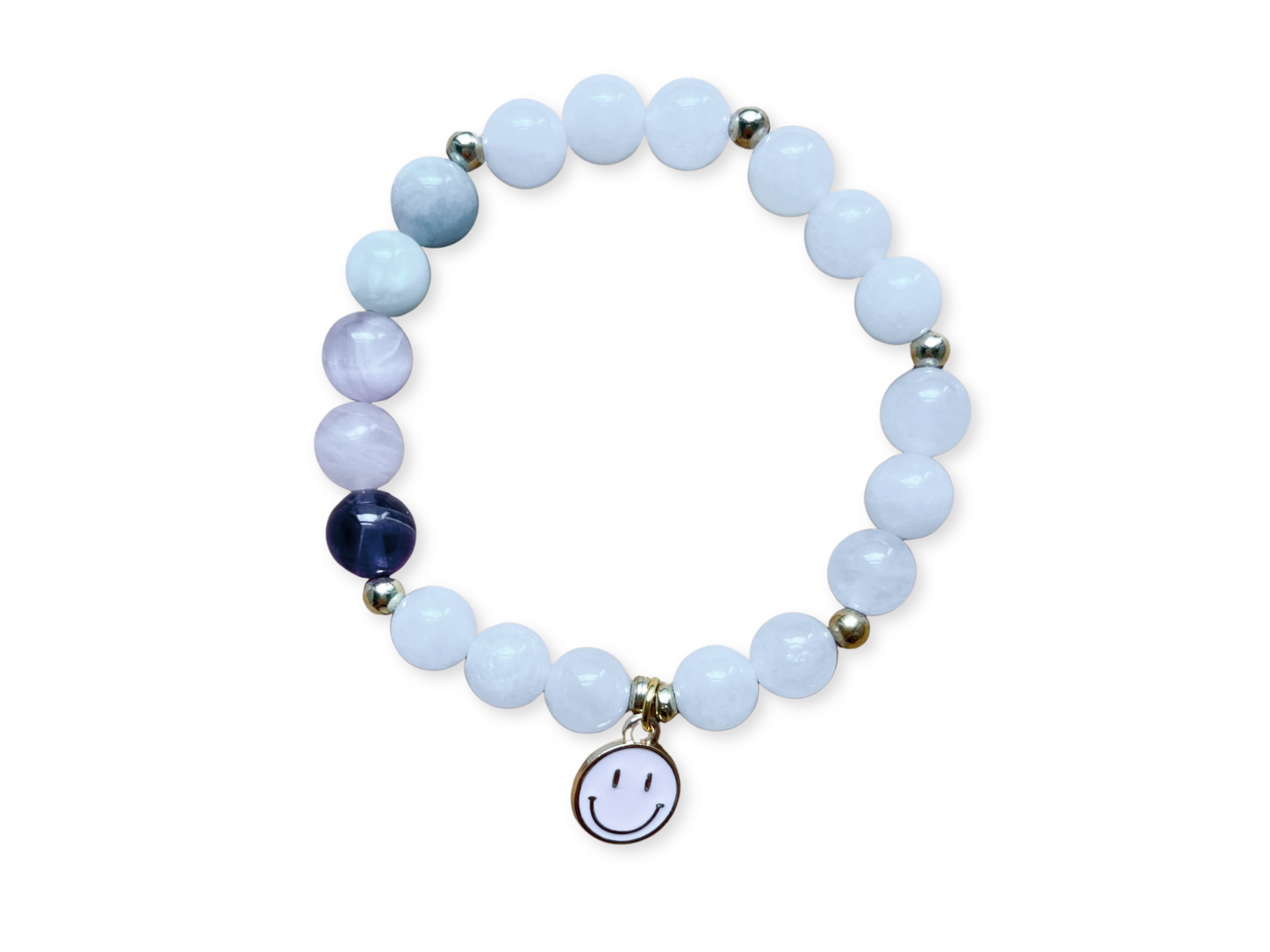 Milky Quartz Smiley Beaded Bracelet || Reiki Infused