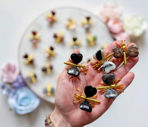 Mini Butterfly with Crystal Heart Wings and Metal Body