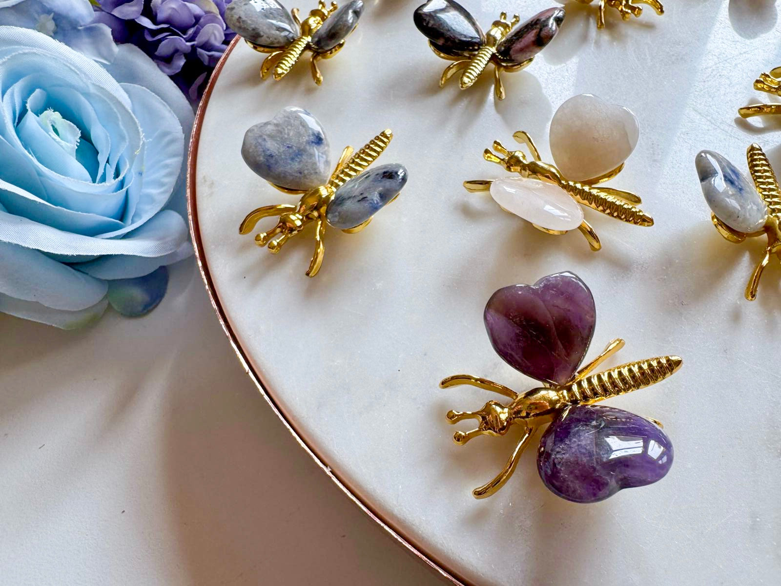 Mini Butterfly with Crystal Heart Wings and Metal Body