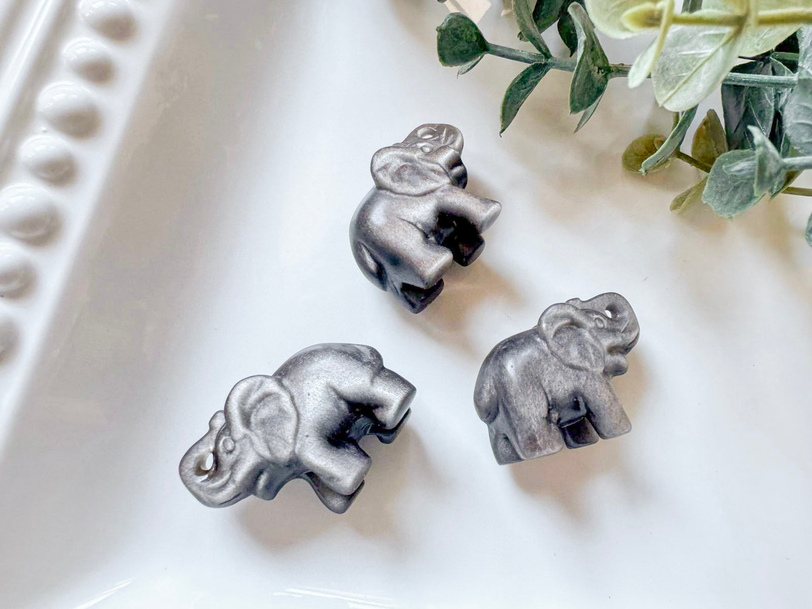 Mini Silver Sheen Obsidian Elephant Crystal Carving