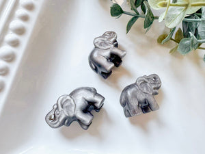 Mini Silver Sheen Obsidian Elephant Crystal Carving