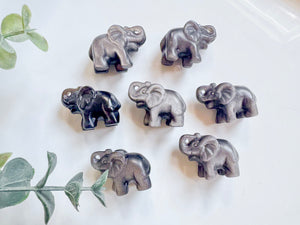 Mini Silver Sheen Obsidian Elephant Crystal Carving