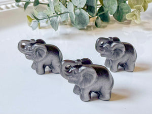 Mini Silver Sheen Obsidian Elephant Crystal Carving